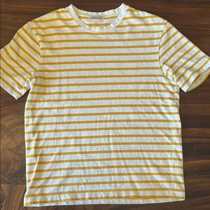 Zara White and Yellow Striped Short Sleeve Tee